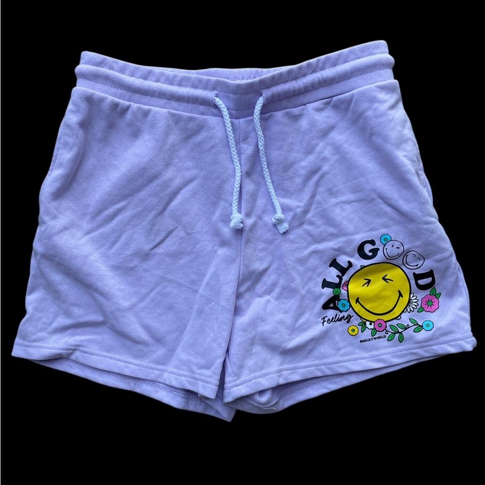 Smiley World Women's Lavender Graphic Athletic Shorts